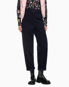 Marc Cain Ruma O-Shape Relaxed Fit Cord Trousers in Navy front view