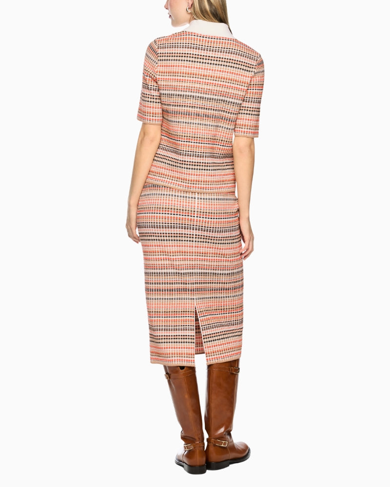 Marc Cain Shimmer Knit Polo Shirt in Orange back view