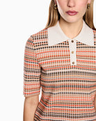 Marc Cain Shimmer Knit Polo Shirt in Orange collar detail
