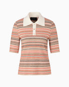Marc Cain Shimmer Knit Polo Shirt in Orange fabric detail
