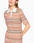 Marc Cain Shimmer Knit Polo Shirt in Orange front view