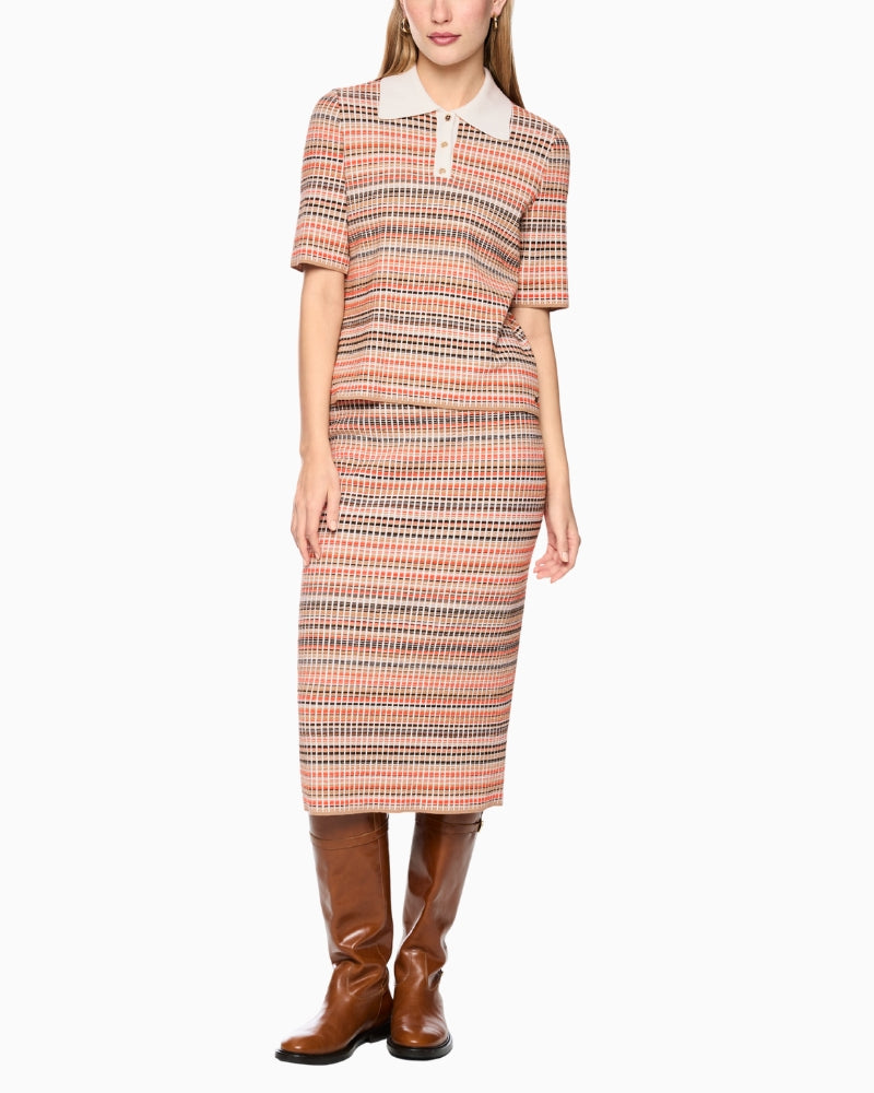 Marc Cain Shimmer Knit Polo Shirt in Orange styled view