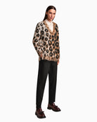 Model wearing Marc Cain Silk Blouse under leopard top