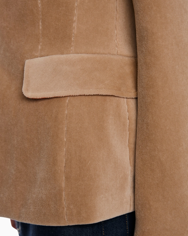 Marc Cain Soft Fine Corduroy Blazer in Camel corduroy pocket detail