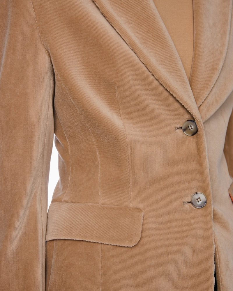 Marc Cain Soft Fine Corduroy Blazer in Camel corduroy texture detail