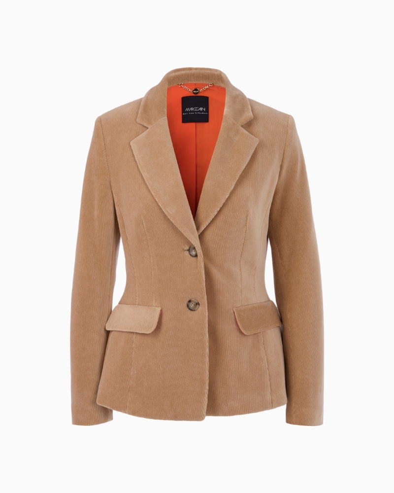 Marc Cain Soft Fine Corduroy Blazer in Camel fabric detail