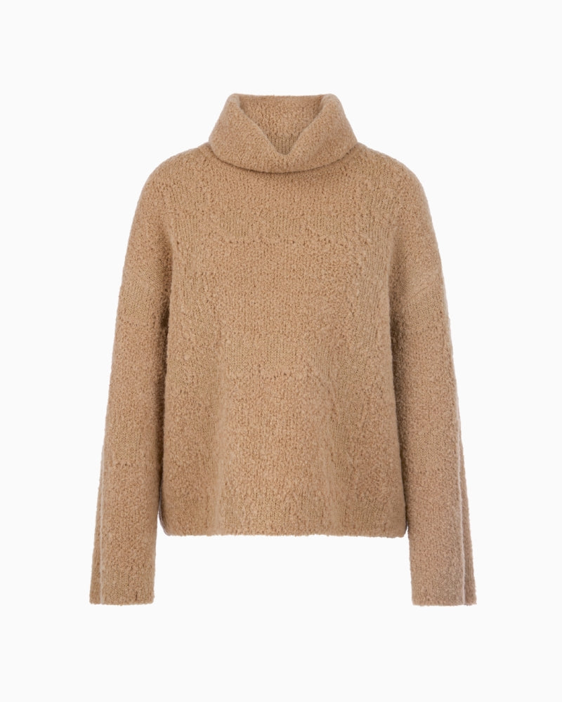 Marc Cain Soft Turtleneck Jumper in Camel knit texture detail