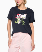 Marc Cain T-Shirt with Print and Sequins in Navy front view