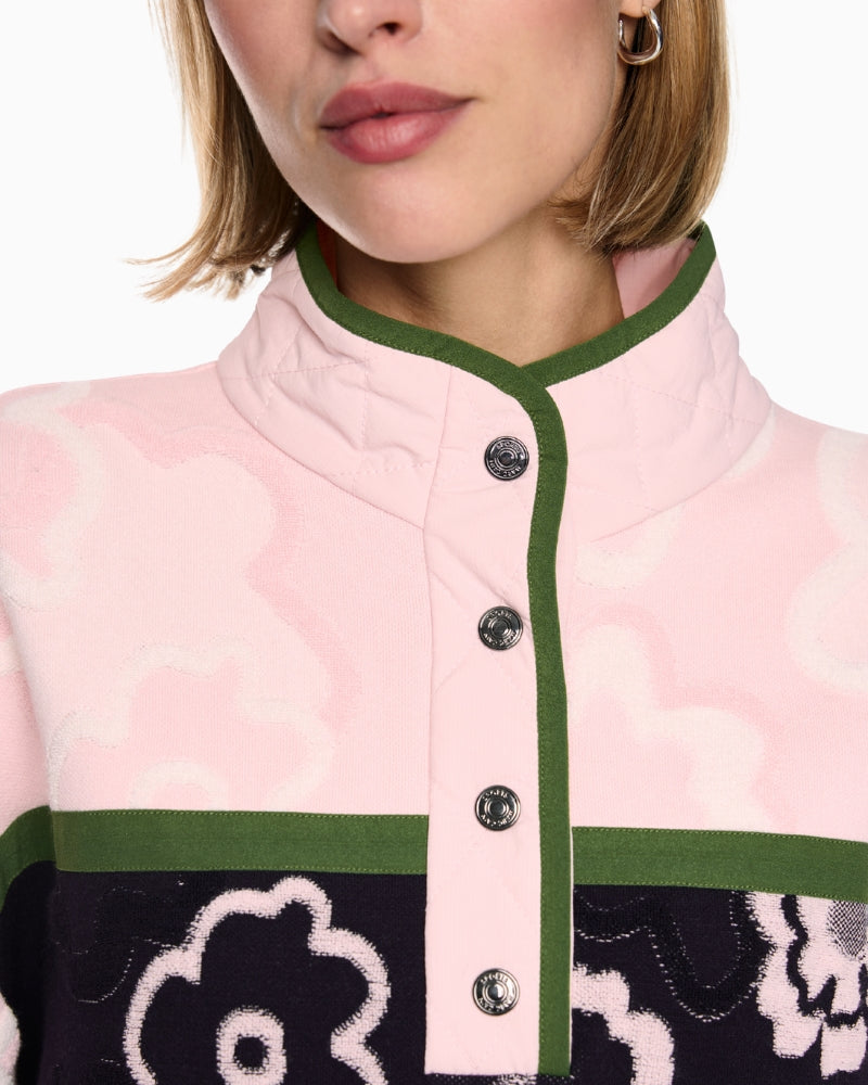 Marc Cain Trekking Jumper with Stand-Up Collar in Pale Pink collar detail