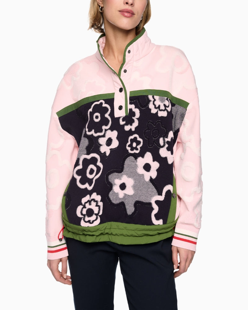 Marc Cain Trekking Jumper with Stand-Up Collar in Pale Pink front view