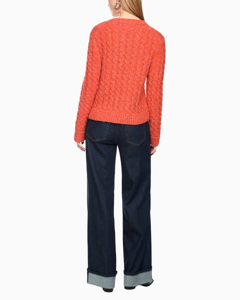 Marc Cain Two-Tone Cable Knit Jumper in Orange back view