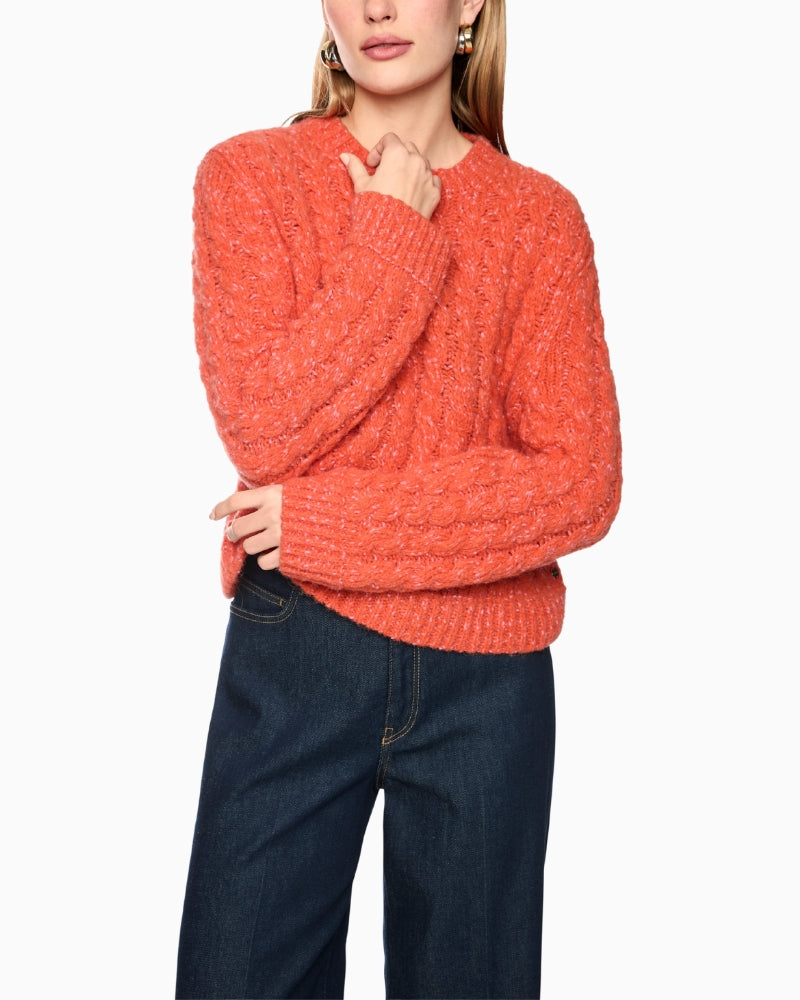 Marc Cain Two-Tone Cable Knit Jumper in Orange cable knit detail