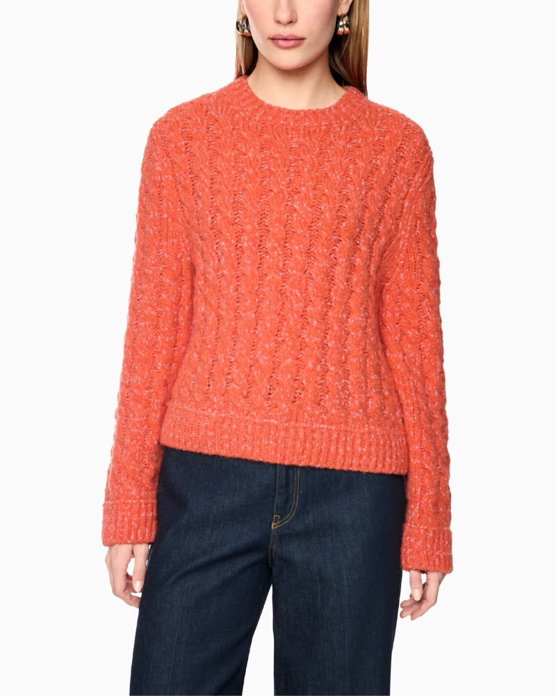 Marc Cain Two-Tone Cable Knit Jumper in Orange front view
