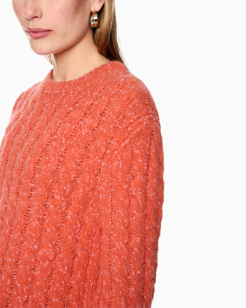 Marc Cain Two-Tone Cable Knit Jumper in Orange neckline detail