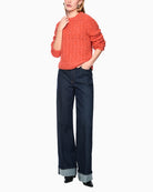 Marc Cain Two-Tone Cable Knit Jumper in Orange styled view