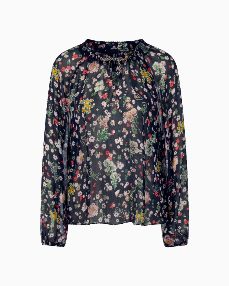 Marc Cain Viscose Blouse with Floral Print in Navy floral print detail