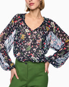 Marc Cain Viscose Blouse with Floral Print in Navy front view