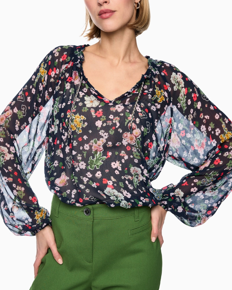 Marc Cain Viscose Blouse with Floral Print in Navy front view