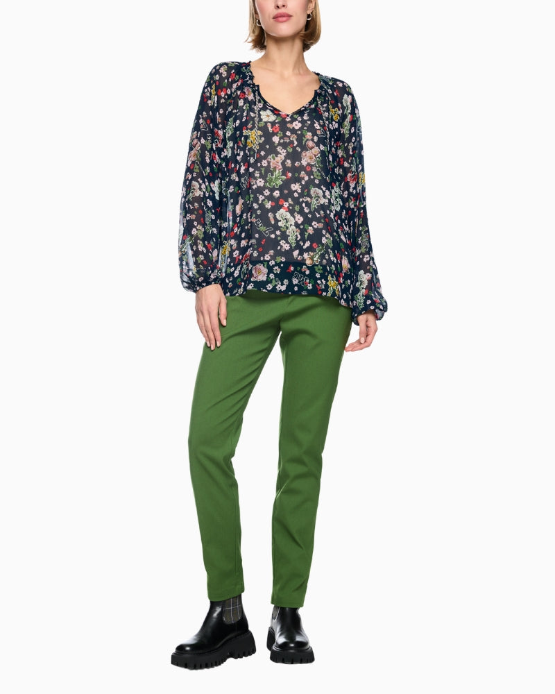 Marc Cain Viscose Blouse with Floral Print in Navy styled view