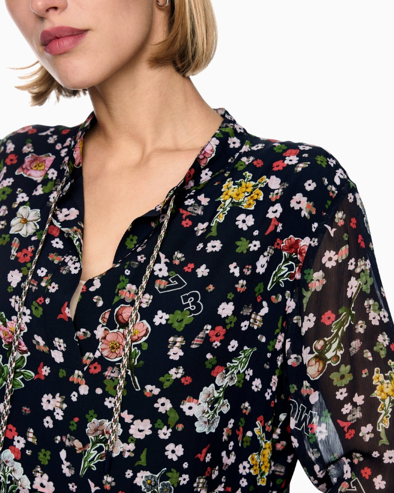 Marc Cain Viscose Dress with All-Over Print in Navy collar detail