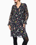 Marc Cain Viscose Dress with All-Over Print in Navy front view