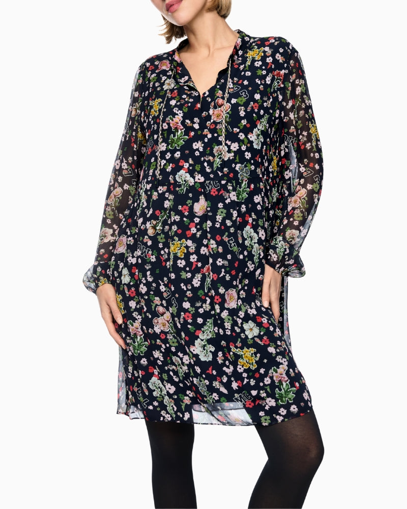 Marc Cain Viscose Dress with All-Over Print in Navy front view