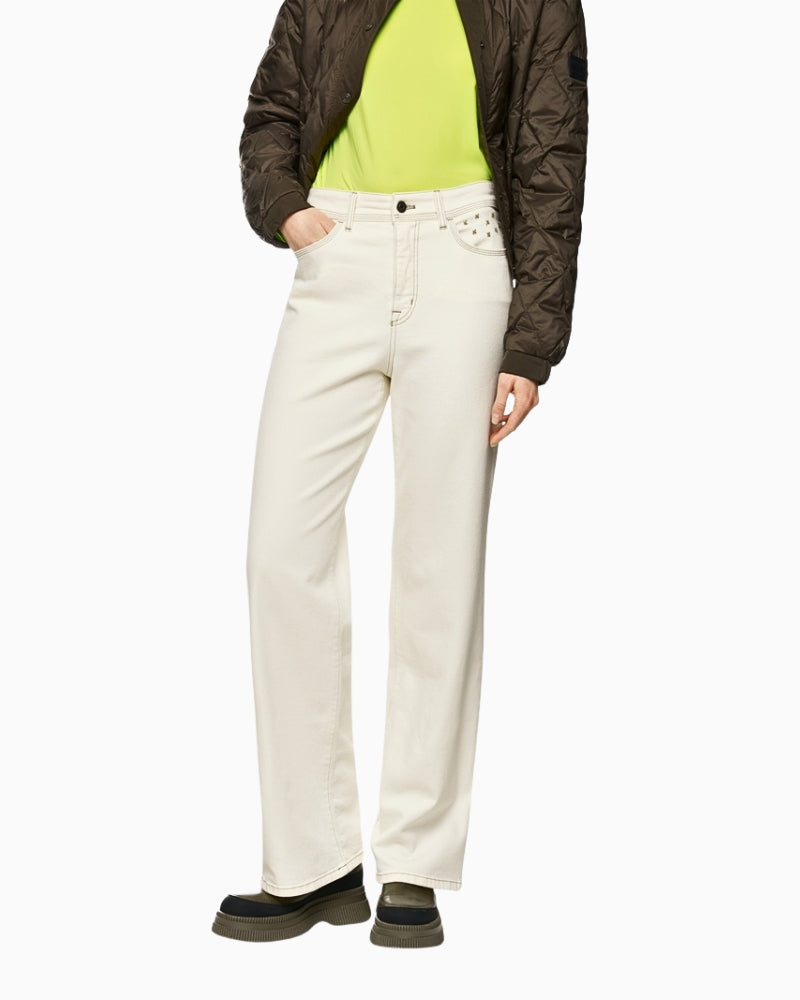 Marc Cain WIGAN puddle pants in off white – front view