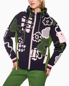 Marc Cain Zip Up Cardigan with Hood in Navy front view