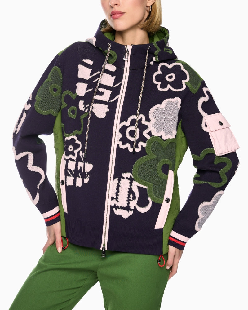 Marc Cain Zip Up Cardigan with Hood in Navy front view