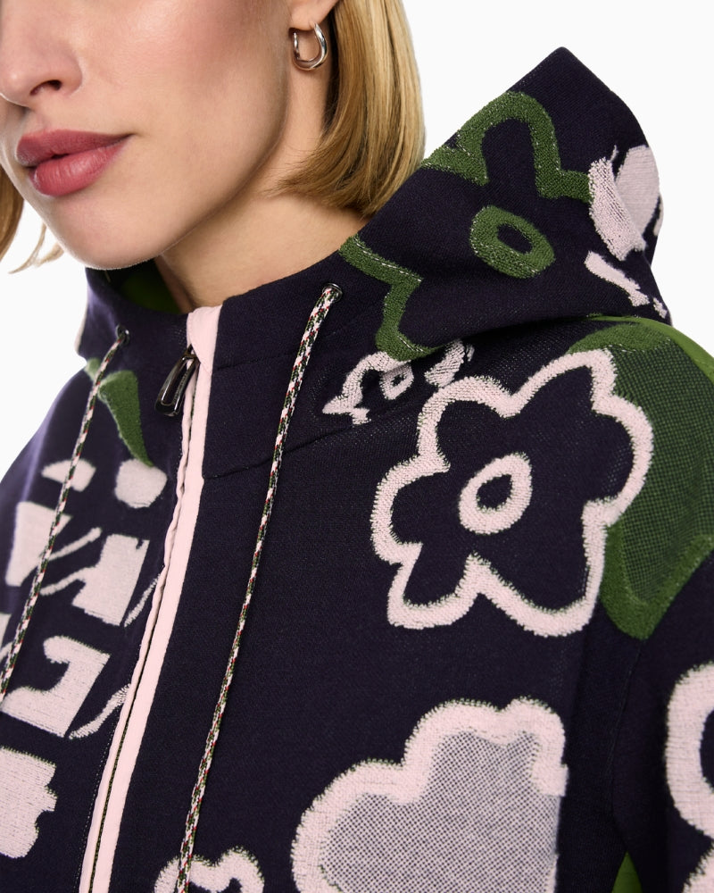 Marc Cain Zip Up Cardigan with Hood in Navy hood detail