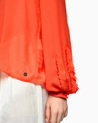 Marc Cain blouse bright tomato sleeve smocked cuff detail