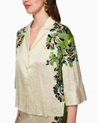 Marc Cain blouse print detail leopard hibiscus close up