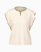 Marc Cain cotton stretch trim T-shirt bright ecru full front view