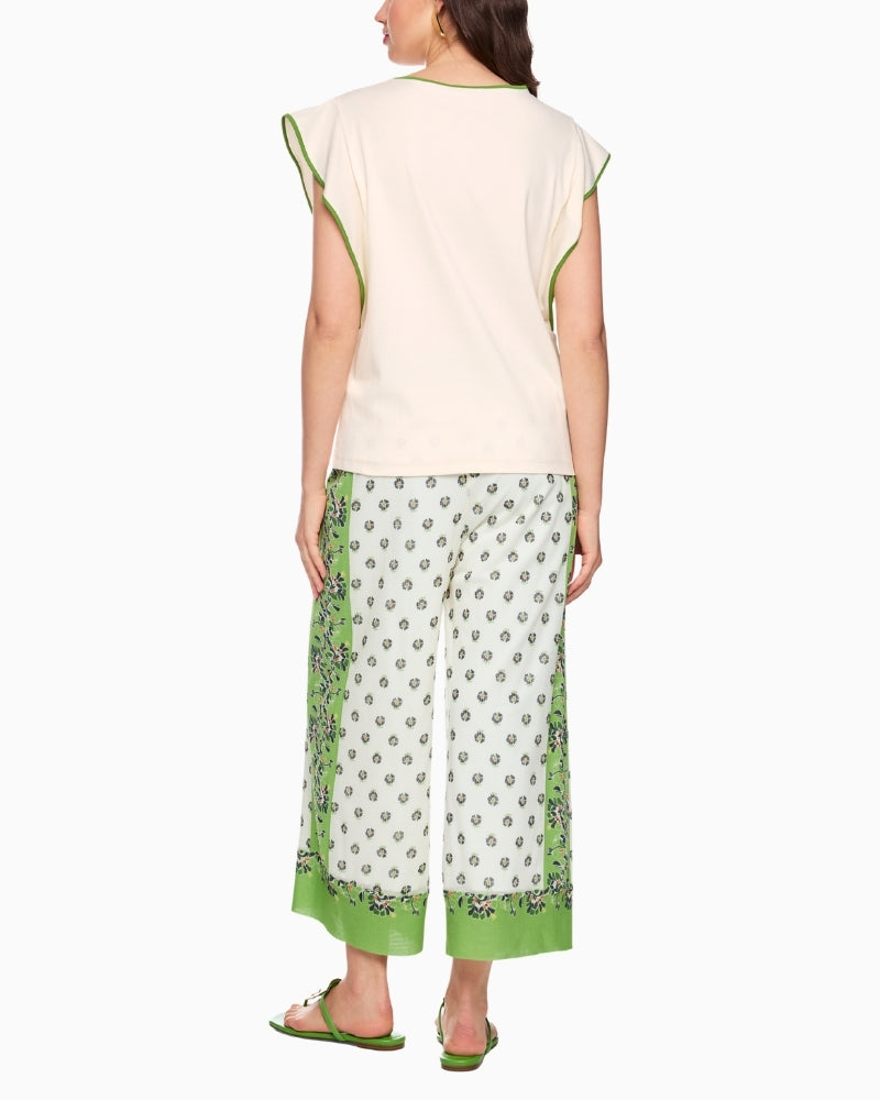 Marc Cain cotton stretch trim T-shirt bright ecru full outfit back view
