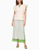 Marc Cain cotton stretch trim T-shirt bright ecru full outfit front view