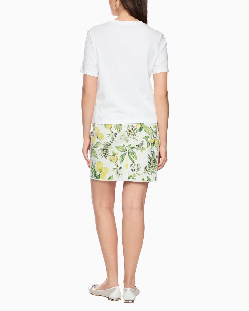 Marc Cain lemon embellished cotton T-shirt in white back model view