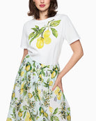 Marc Cain lemon print organic cotton T-shirt in white front model view