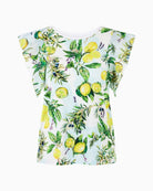 Marc Cain lemon print stretch cotton T-shirt in white front flat view