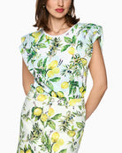 Marc Cain lemon print stretch cotton T-shirt in white front  view