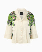 Marc Cain leopard hibiscus blouse bright ecru flat front view