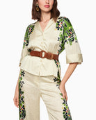 Marc Cain leopard hibiscus blouse bright ecru front view