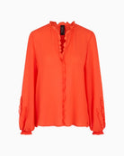 Marc Cain ruffle blouse bright tomato flat front view