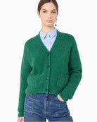 Max Mara Alpaca and Cotton Yarn Cardigan in Green V-neck detail