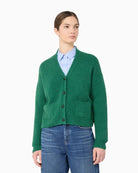 Max Mara Alpaca and Cotton Yarn Cardigan in Green front view