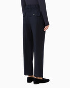 Max Mara Stretch Wool Flannel Trousers in Navy back view