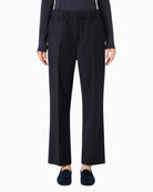 Max Mara Stretch Wool Flannel Trousers in Navy front view