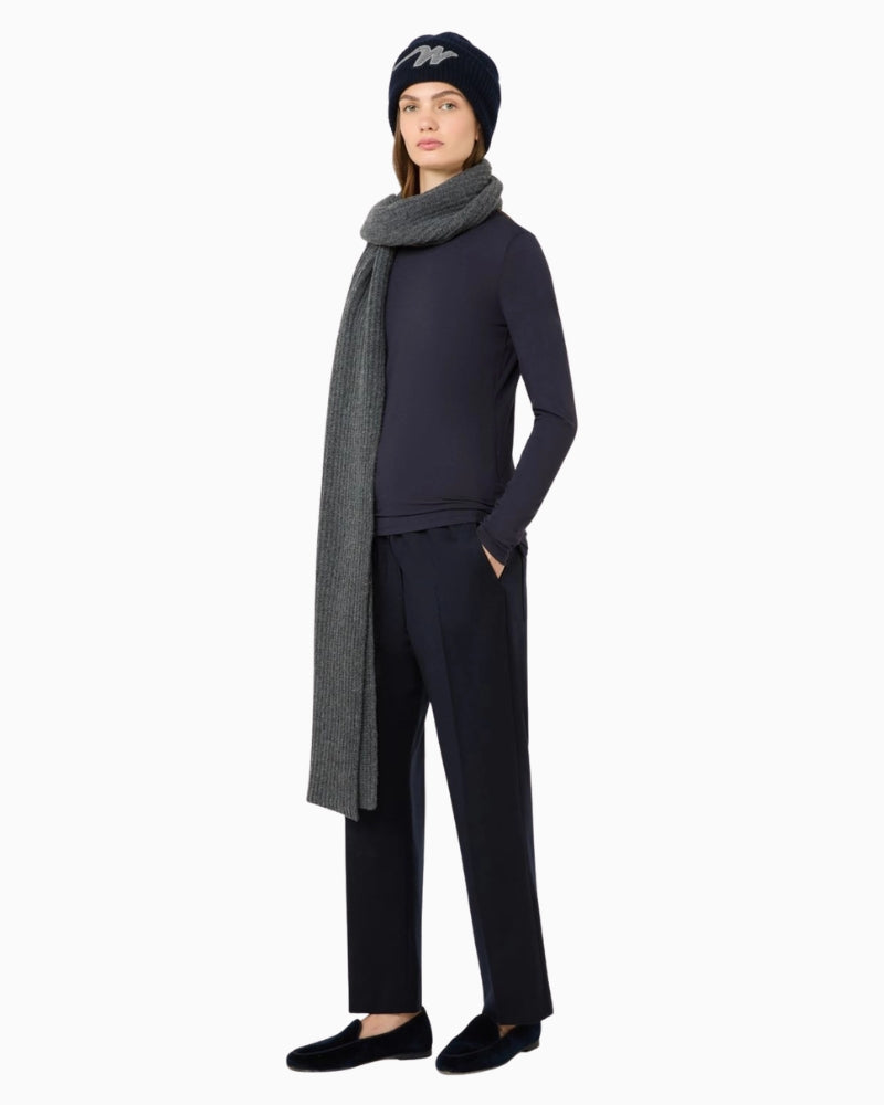 Max Mara Stretch Wool Flannel Trousers in Navy styled view