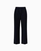 Max Mara Stretch Wool Flannel Trousers in Navy waistband detail