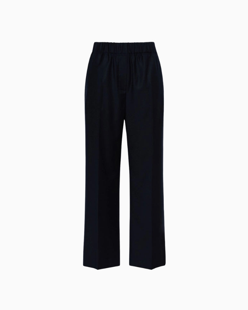 Max Mara Stretch Wool Flannel Trousers in Navy waistband detail