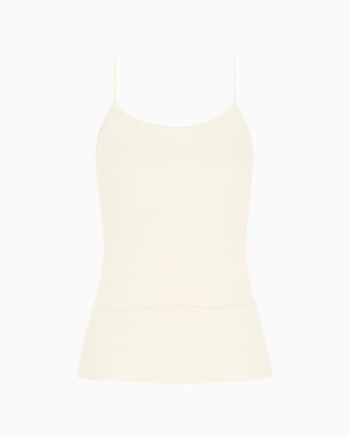 White slim fit spaghetti strap top by Mey with seamless sides